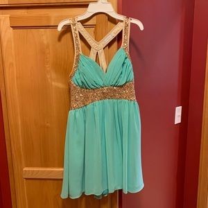 Teal/Mint and Gold short/Semiformal dress